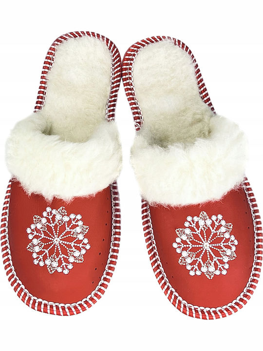 Leather Closed Women's Red Slippers