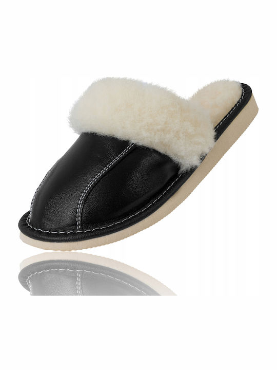 Leder Damen Hausschuhe Schwarze