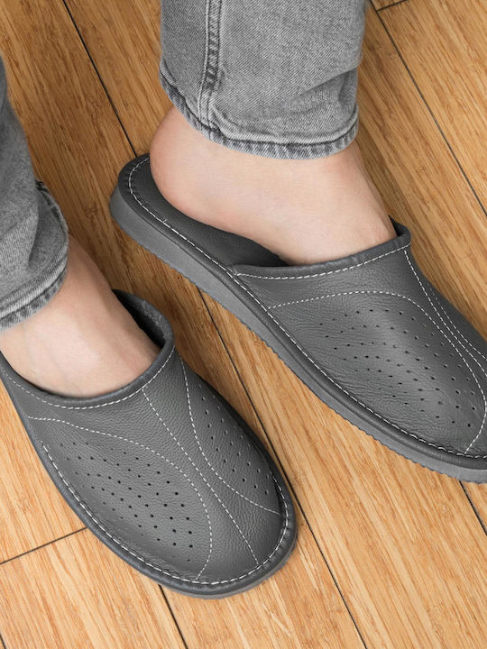 Memory-Schaum Leder Herren Hausschuhe Grau