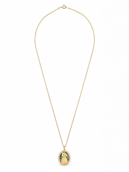 Ulysses Silver Pendant "Saint Paisios" Silver 925 14k Gold Plating Zircon Nacre Chain Gold Plated Silver 925