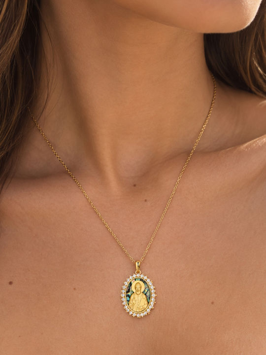 Ulysses Silver Pendant "Saint Paisios" Silver 925 14k Gold Plating Zircon Nacre Chain Gold Plated Silver 925