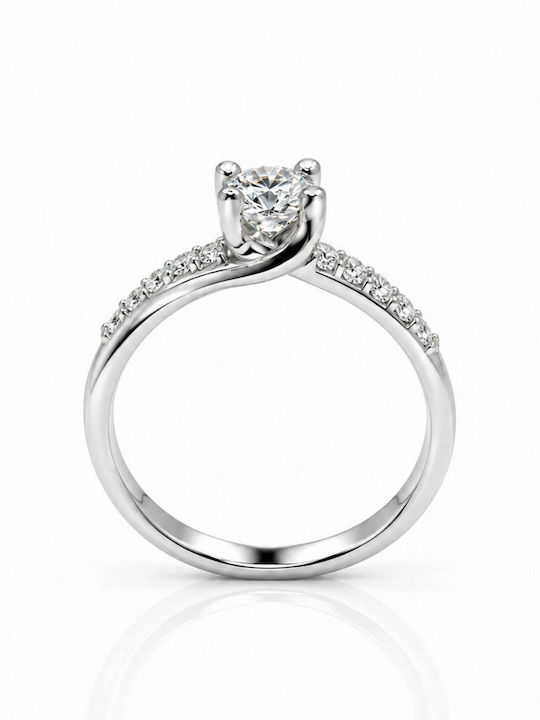 Inel Din Aur Alb 14K Cu Zircon
