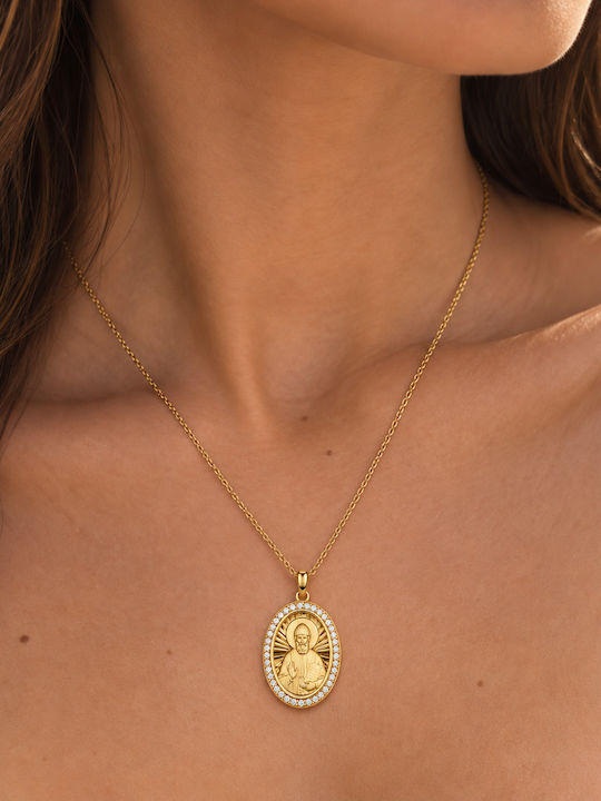 Ulysses Silver Pendant “Saint Paisios” Silver 925 14k Gold Plating Zircon Gold Plated Silver 925 Chain