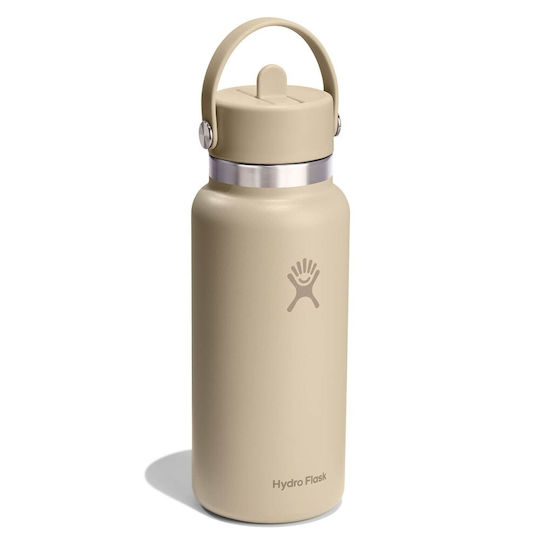 Hydro Flask Cap Бутилка Термос Неръждаема стомана Без BPA 1lt Бежов с Сламка и Дръжка