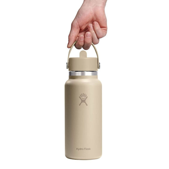 Hydro Flask Cap Бутилка Термос Неръждаема стомана Без BPA 1lt Бежов с Сламка и Дръжка