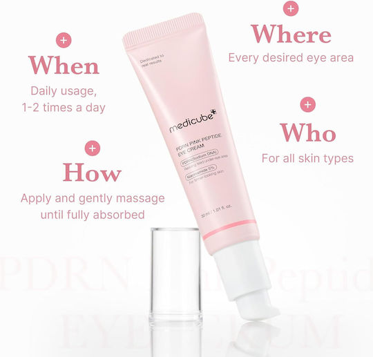 Medicube PDRN Pink Peptide Околоочен Крем за Тъмни Кръгове Торбички Хидратация Блясък Против Стареене и Стягане на Кожата 30ml