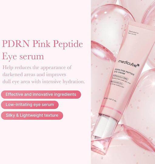 Medicube PDRN Pink Peptide Околоочен Крем за Тъмни Кръгове Торбички Хидратация Блясък Против Стареене и Стягане на Кожата 30ml