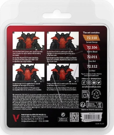 Acrylicos Vallejo Modellbau-Farben Rot 18ml 4 Stück