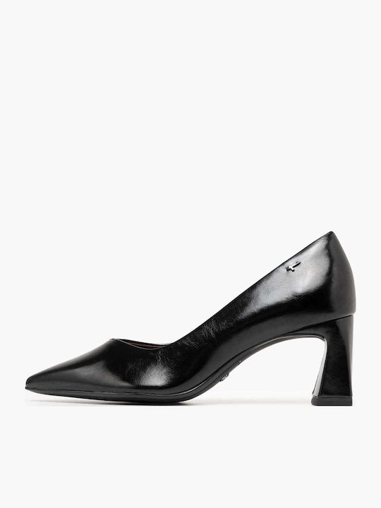 Leder Spitze Zehe Pumps Schwarz