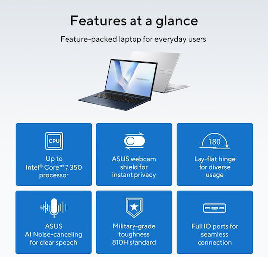 Asus Vivobook 17 X1704MA-AU035 17.3" FHD (Core 7-150U/16GB/512GB SSD/No OS) (US Keyboard)