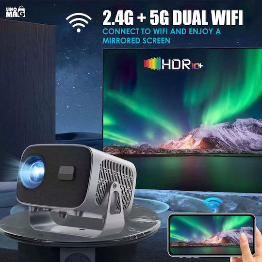 Linomag Мини Проектор LCD HD LED лампа с Wi-Fi и вградени високоговорители Сребрист