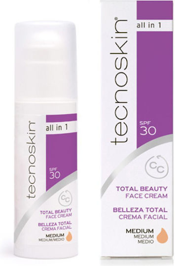 Tecnoskin Total Beauty CC Light Face Day Cream with SPF30 for Moisturizing & Anti-aging with Collagen 50ml