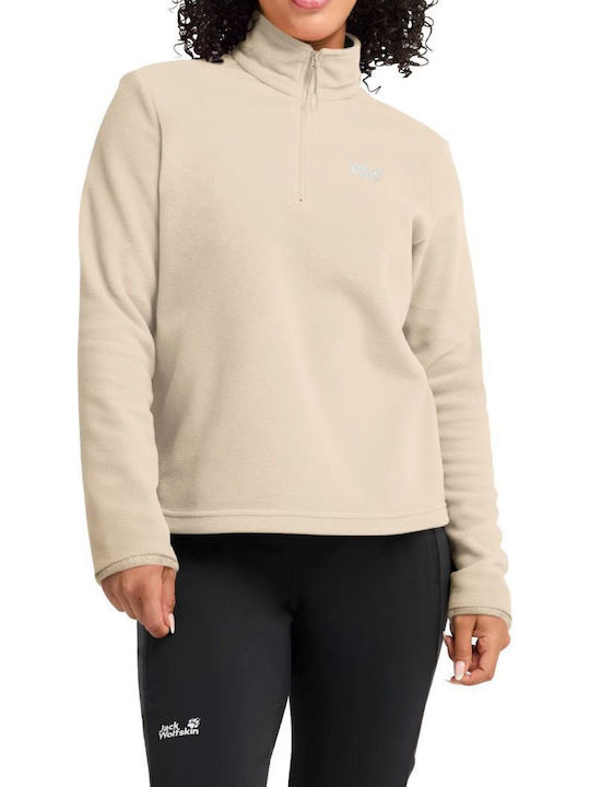 Winter Women's Fleece Blouse with Zipper Beige