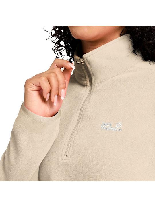 Winter Women's Fleece Blouse with Zipper Beige