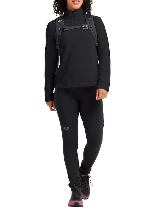 Winter Women's Fleece Blouse with Neckline with Zipper Black