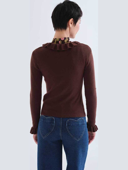 Women's Long Sleeve Brown Blouse
