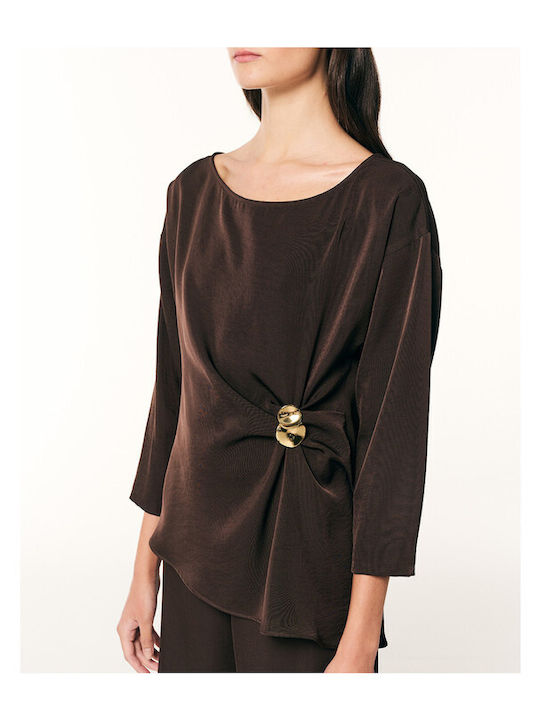 Damen Bluse Drapierung Braun