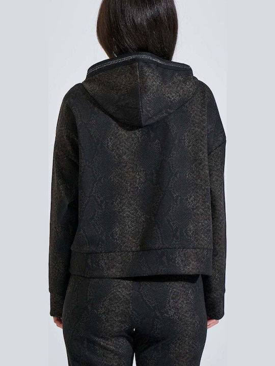 Damenbluse mit Kapuze Tierdruck Schwarz