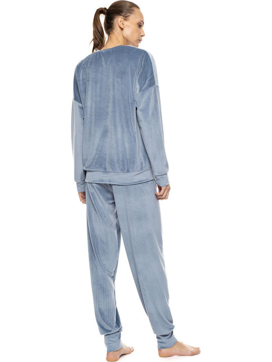 Pink Label Winter Samt Damen Schlafanzughose Darkes Grün
