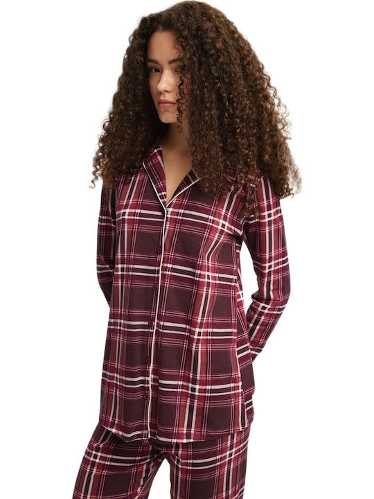 Minerva Minerva Damen Schlafanzug & Pyjamas Winter Burgundisch Set