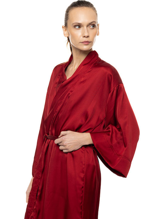 Pink Label Winters Damen Satin Robe Burgundisch