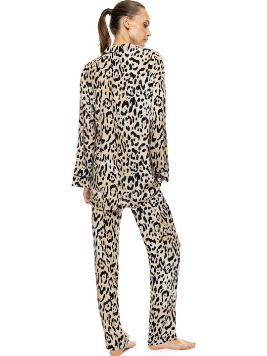 Pink Label Set de pijamale de damă de iarnă bej