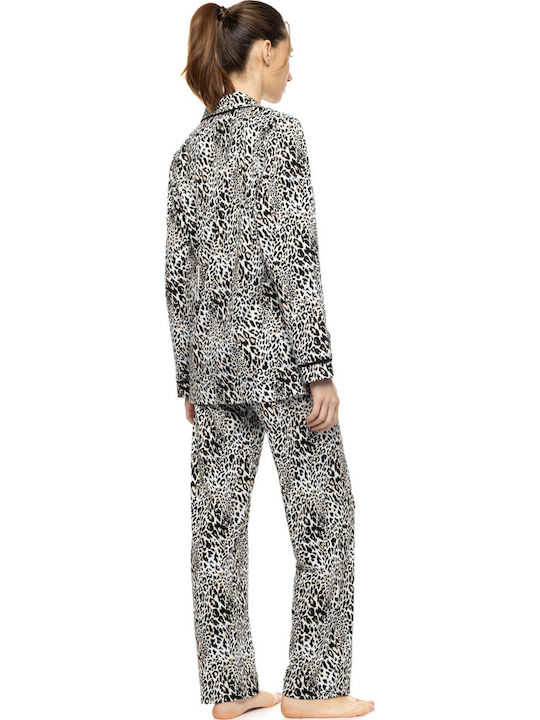 Pink Label Χειμερινό Γυναικείο Σετ Πιτζάμας Ivory Leopard