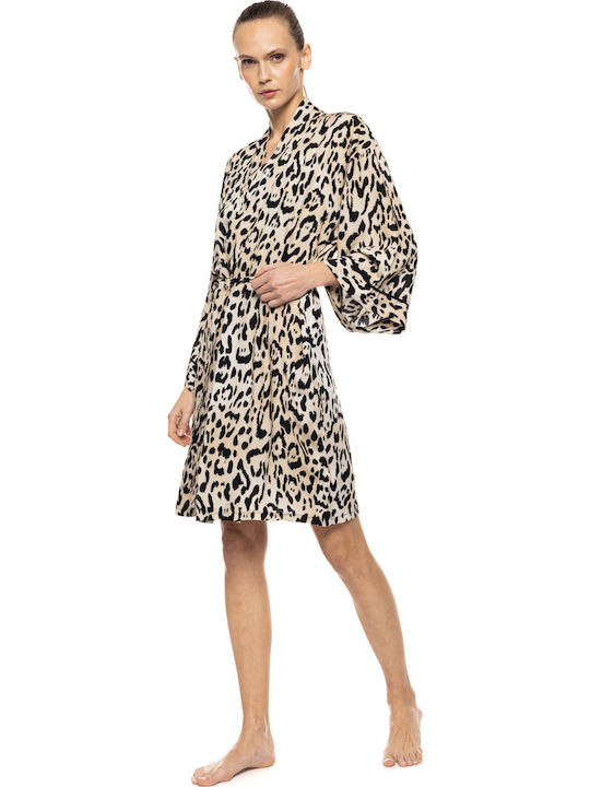 Pink Label Χειμερινή Γυναικεία Ρόμπα Sand Leopard Pink Label Χειμερινή Γυναικεία Ρόμπα Sand Leopard
