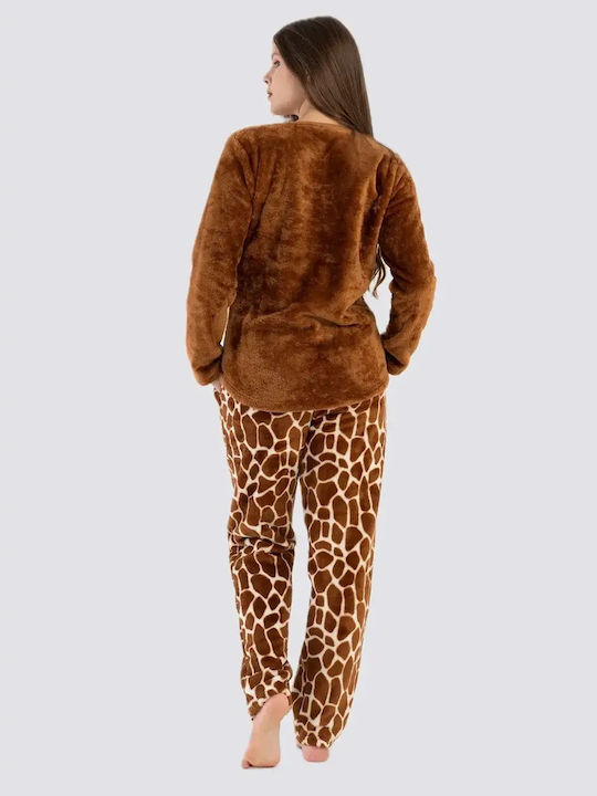Vienetta Secret Winters Damen Schlafanzug Set Braun