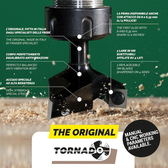 Router De Nivelare Lemn Fraiser Tornado Ø 35 Mm Guler 8 Mm 3 Piese Detasabile Aliaj Carbură Vidia 10.5 Mm Canale Trunchiuri Suprafețe Constrângere Falț Manual Router Cnc