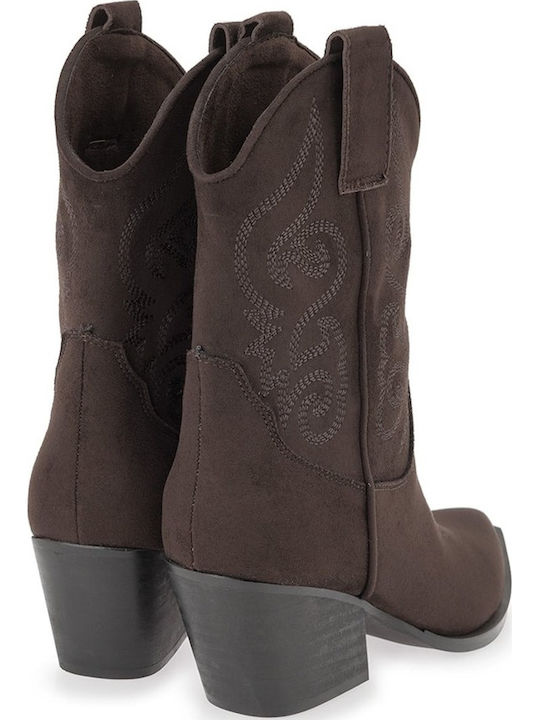 Women's Cowboy Ankle Boots with Mid Heel Brown