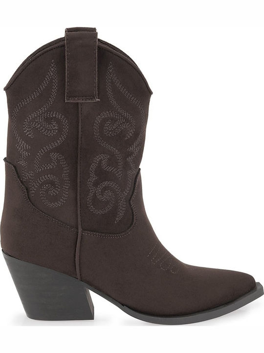 Women's Cowboy Ankle Boots with Mid Heel Brown
