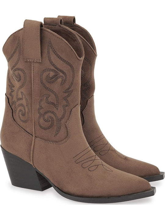 Women's Ankle Boots Cowboy with Medium Heel Brown