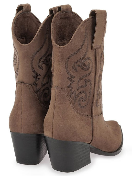 Women's Ankle Boots Cowboy with Medium Heel Brown