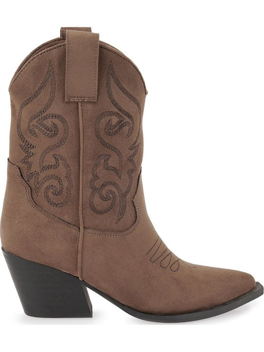 Women's Ankle Boots Cowboy with Medium Heel Brown
