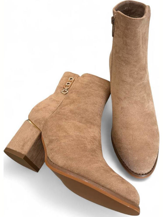 Suede Women's Ankle Boots Beige AX40