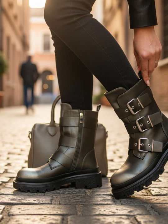 Damen Stiefeletten mit Mittelabsatz Khaki