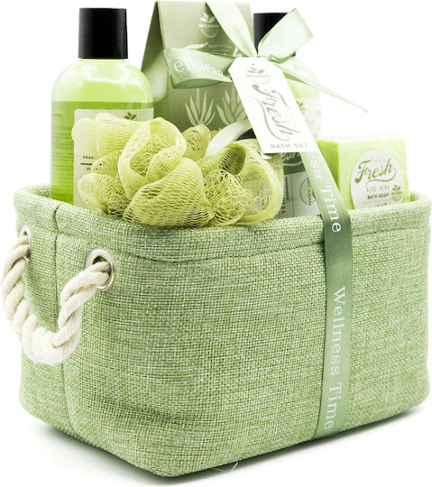 Becasan Aloe Wellness Time Fabric Basket Skin Care Set for Body Cleaning 6 pcs