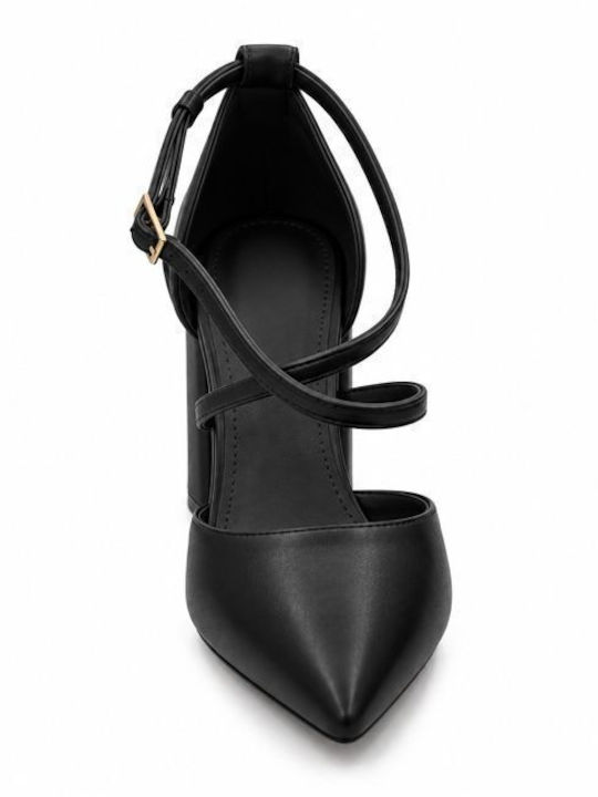 Pumps mit Riemchen & Chunky Hoch Absatz Schwarz