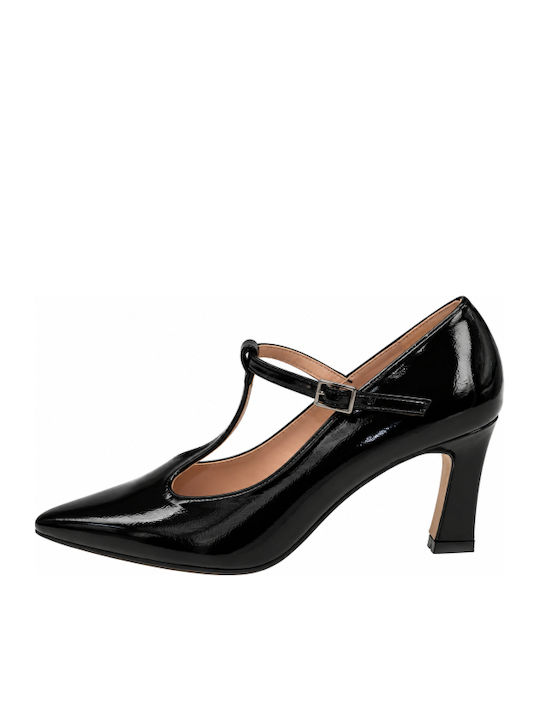 Spitze Zehe Pumps aus Lackleder mit Mittlerem Absatz Schwarz