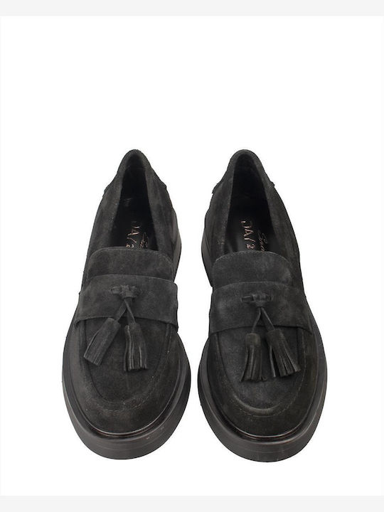 Day2day Suede Γυναικεία Loafers σε Μαύρο Χρώμα