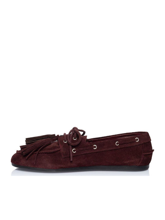 Boat Shoes Dama din Piele în Culoare Burgundy