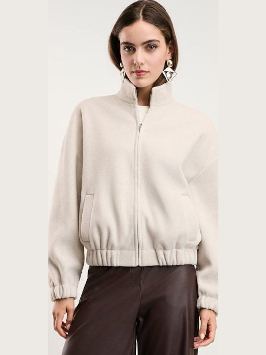 Short Women's Bomber Jacket Beige