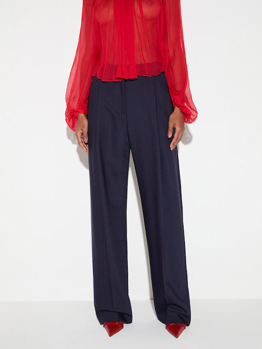 Women's Palazzo Fit Striped Blue Pantaloons