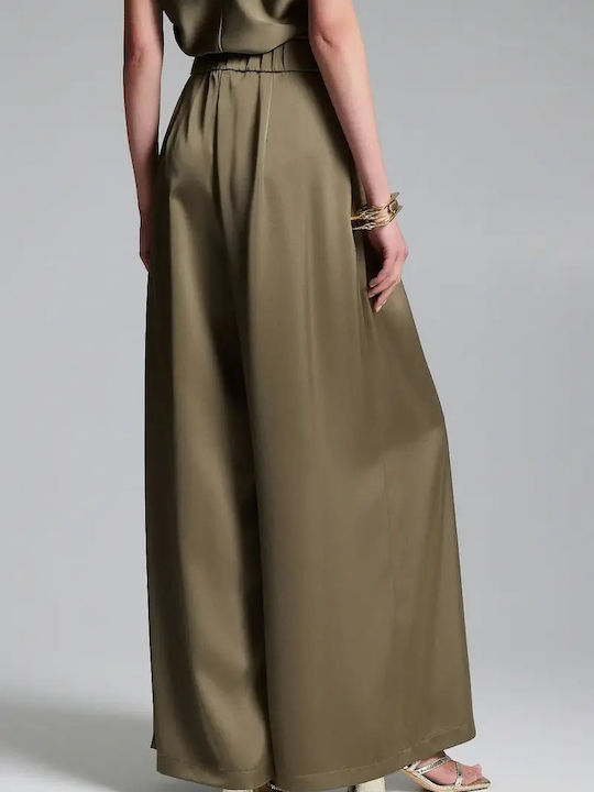 Women's High Rise Satin Pantaloons in Regular Fit Olive