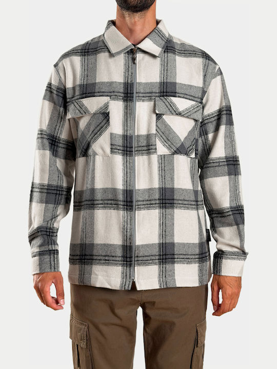 Langärmeliges Flanell Overshirt in Normale Passform Geprüft Beige