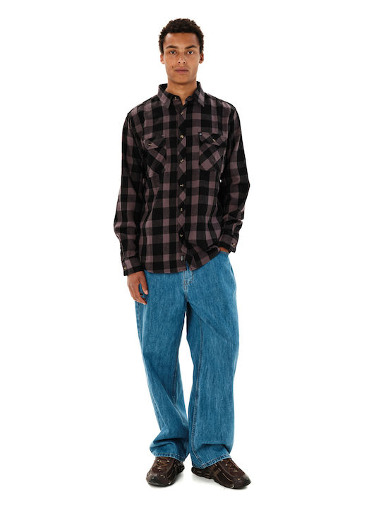 Long Sleeve Flannel Shirt in Regular Fit Checked Purple