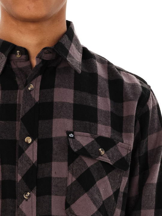 Long Sleeve Flannel Shirt in Regular Fit Checked Purple