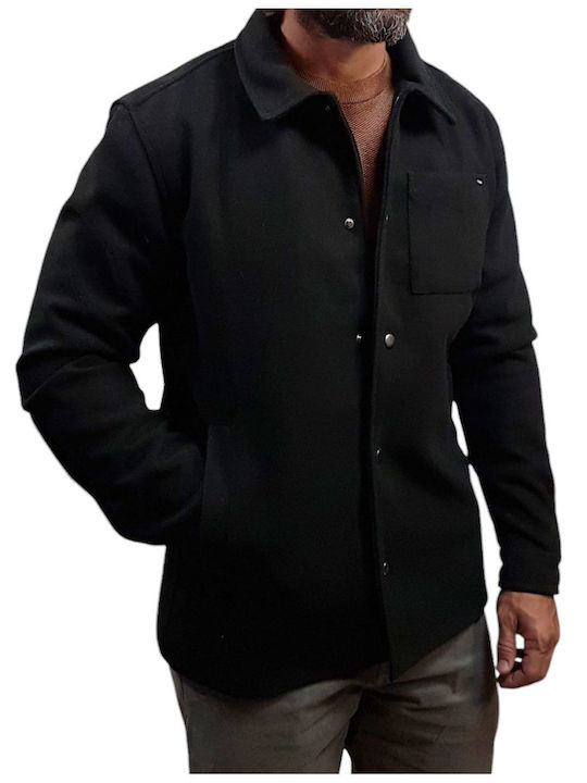Long Sleeve Overshirt in Narrow Fit Black