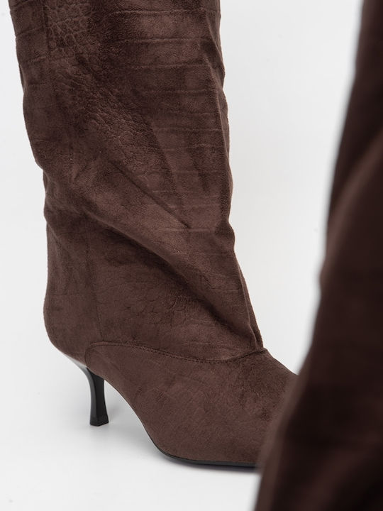 Wildleder Damenstiefel Braun Über dem Knie